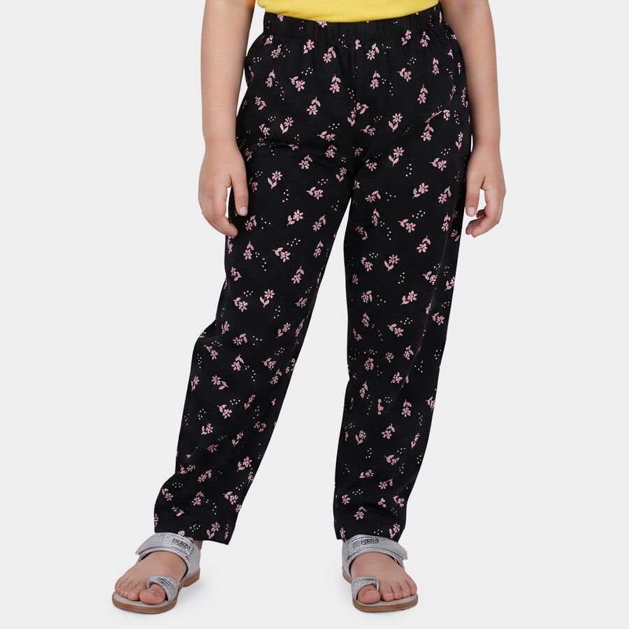 Girls Black Regular Fit Solid Pyjama, काला, large