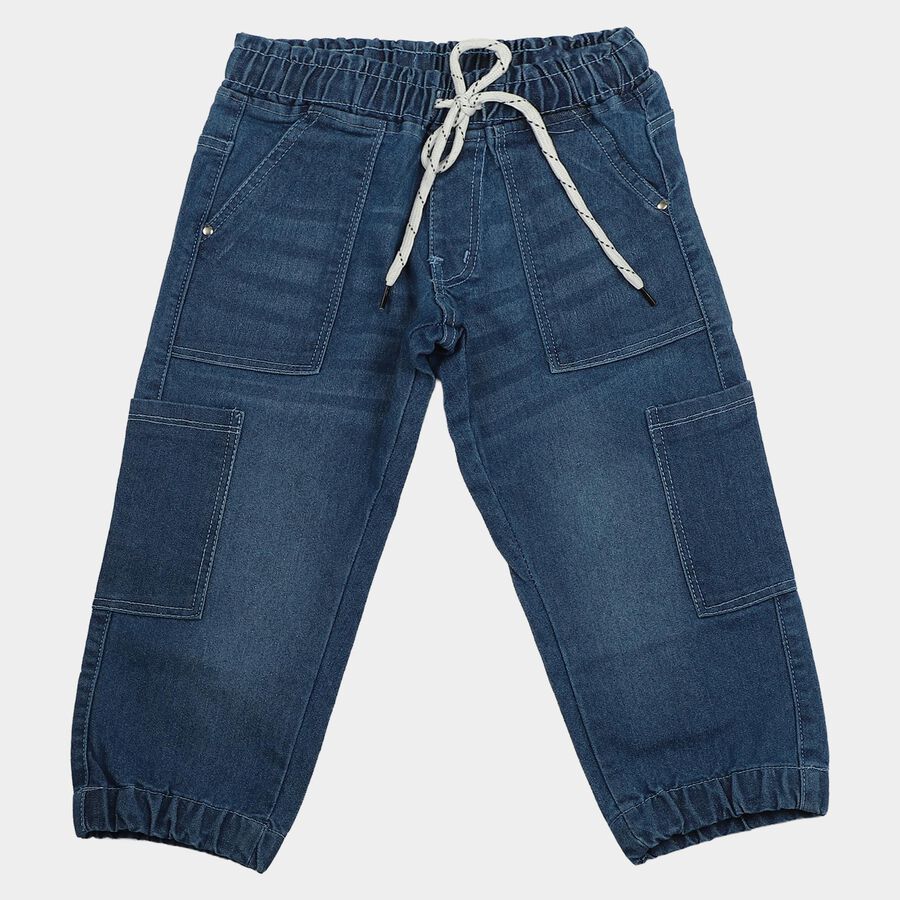 Boys Blue Jogger Fit Utility Pocket Jeans, मध्यम नीला, large