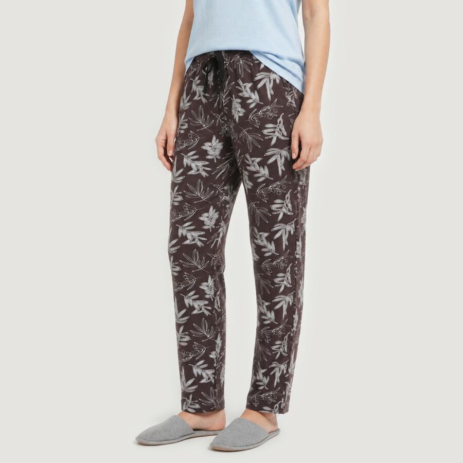 Women's Purple Straight-Fit Leaf Printed Drawstring Pyjama, बैंगनी, large