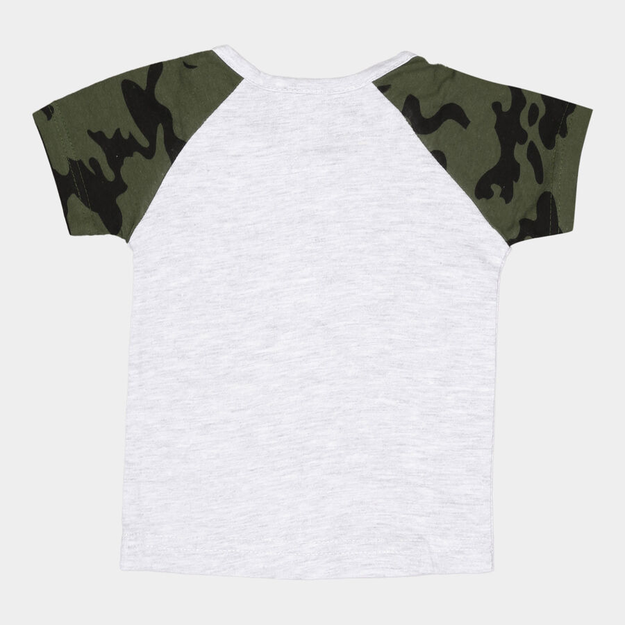 Infants Cotton Round Neck T-Shirt, Melange Light Grey, large image number null