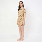 Women's Brown Round Neck Teddy Bear Printed Night Suit, Brown, small
