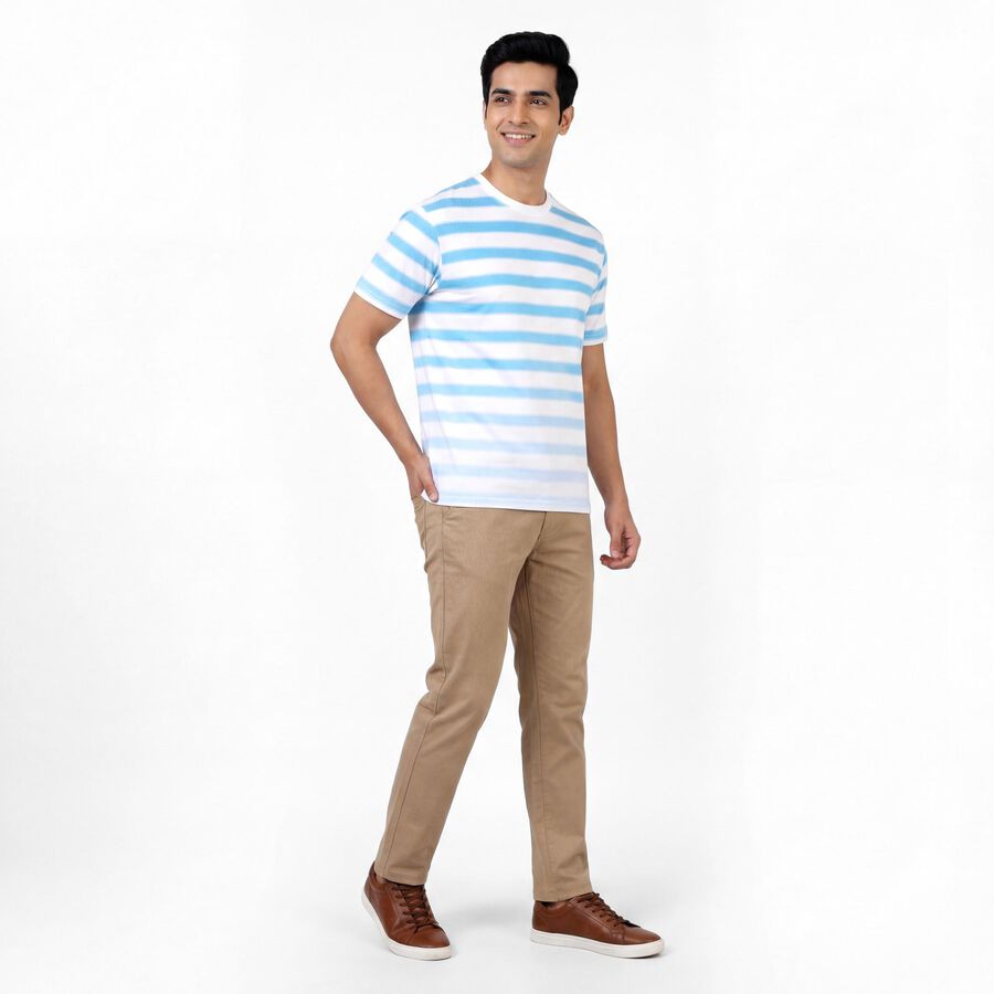 Men's Light Blue Cotton Round Neck Casual T-Shirt, Light Blue, large