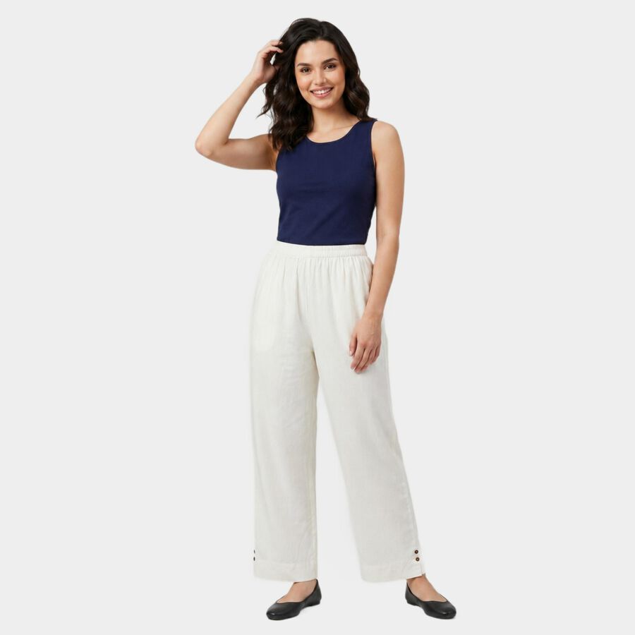 Women's White Regular Fit Solid Palazzos, White, large