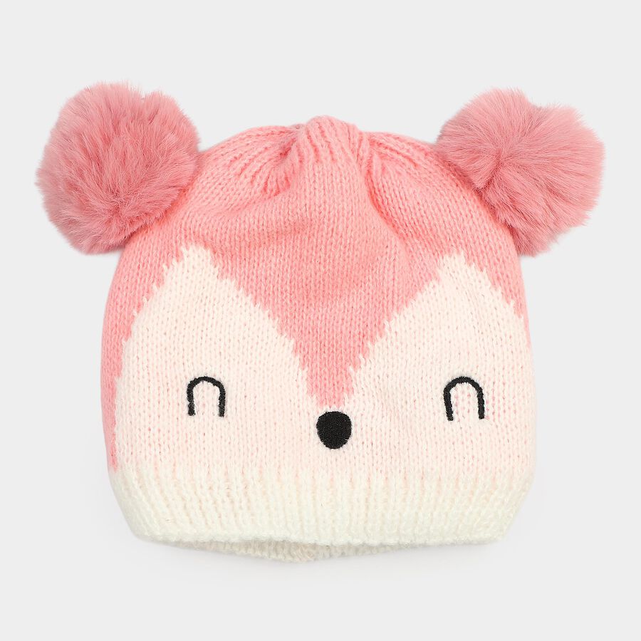 Girls' Pink Pom-Pom Beanie Cap, Light Pink, large