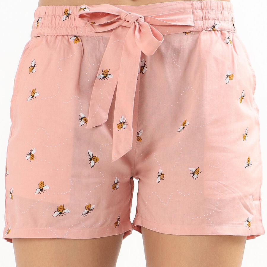 Girls' Soft Pink Printed Paper Bag Shorts, गुलाबी, large image number null