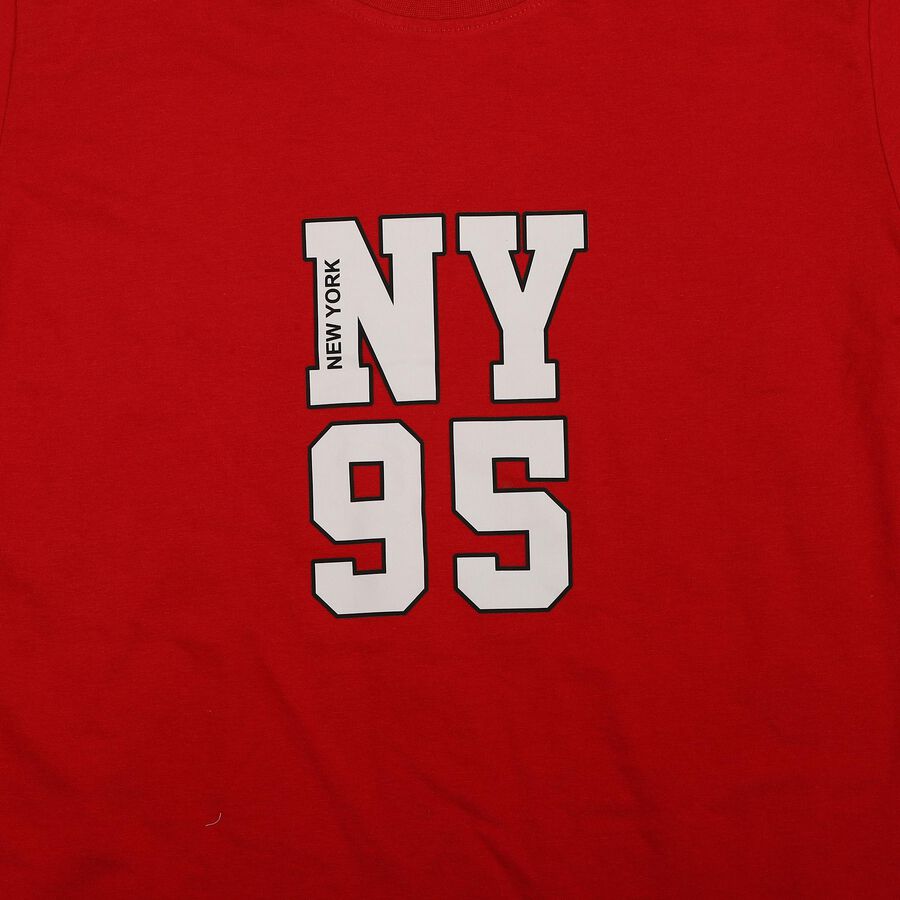 Boys Red Crew Neck Regular Boys T-Shirt, लाल, large