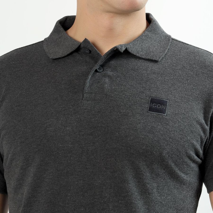 Men's Dark Charcoal Polo Neck Classic T-Shirt, Charcoal, large