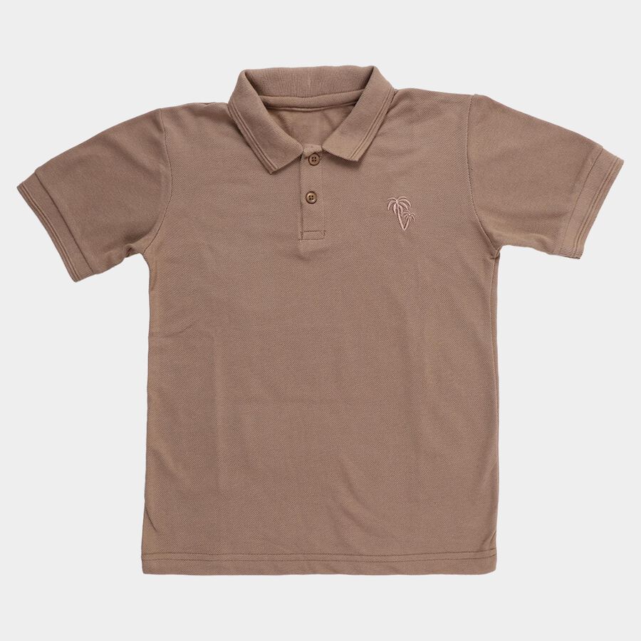 Boys' Dark Rust Brown Crew Neck Graphic Printed T-Shirt, Brown, large