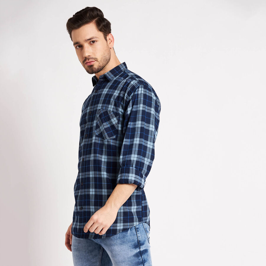 Cotton Checks Casual Shirt, Navy Blue, large image number null