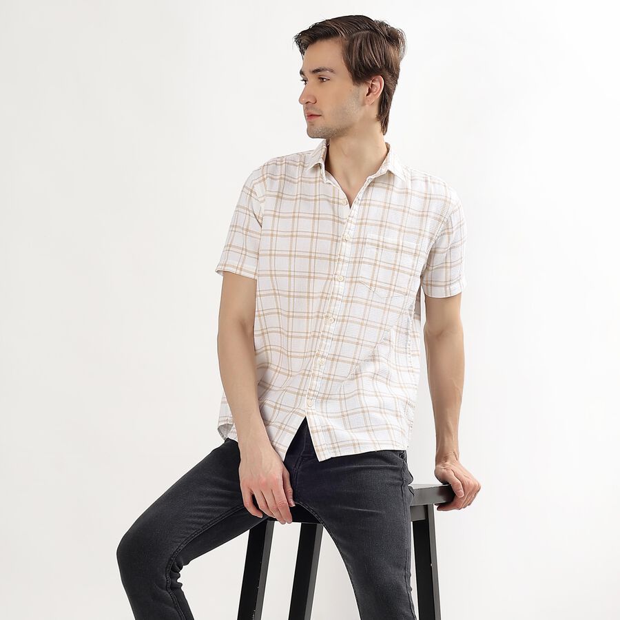 Men's Light Beige Cotton Classic Casual Shirt, गहरा पीला, large image number null