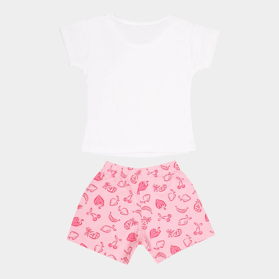 Girls Cotton Shorts Set, White, large image number null
