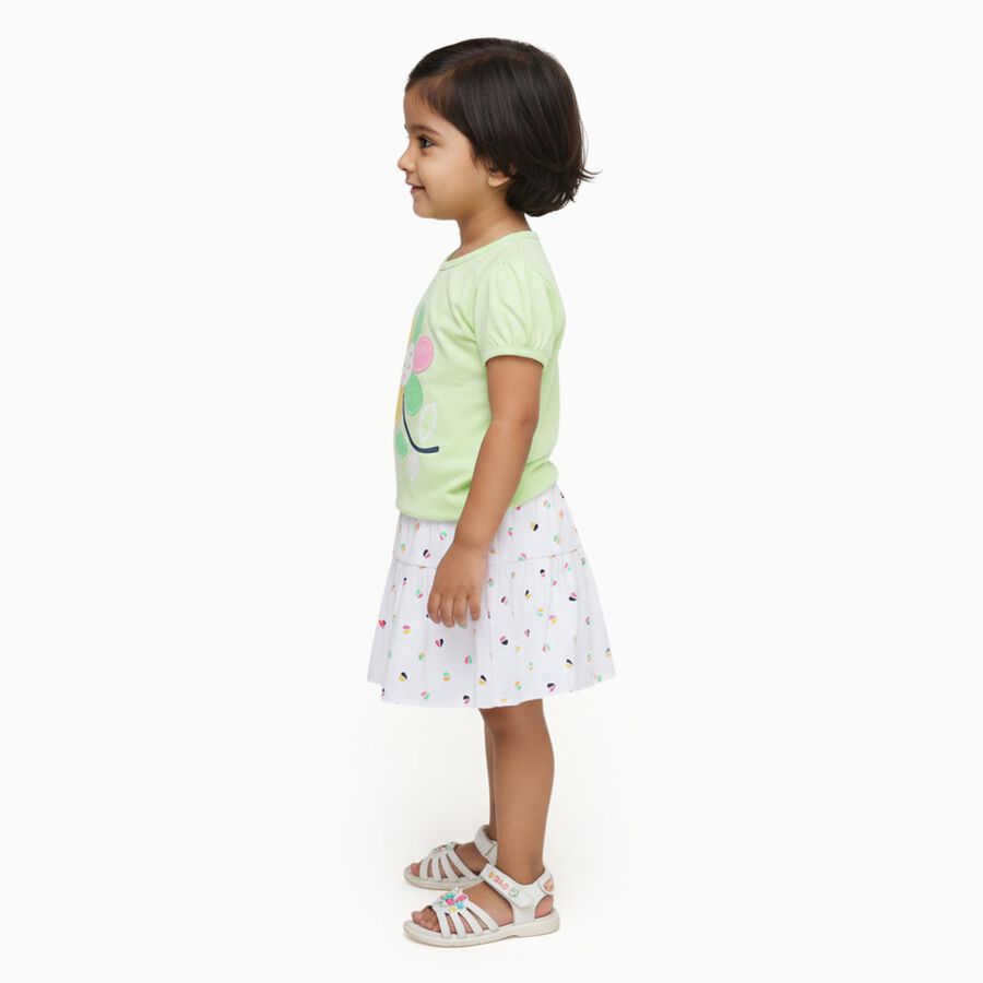 Infants' Pastel Green Cotton Puff Sleeve Top and Printed Skirt Set, Light Green, large
