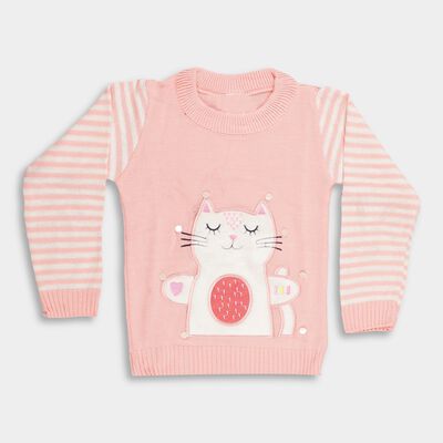 Girls Light Pink Crew Neck Casual Pullover