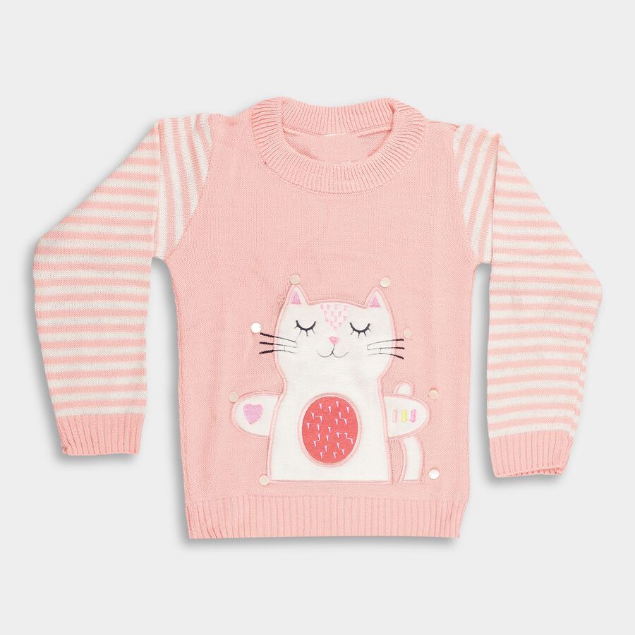 Girls Light Pink Crew Neck Casual Pullover, Light Pink, large image number null