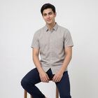 Men's Grey Cotton Geometric Regular Fit Casual Shirt, हल्का ग्रे, small