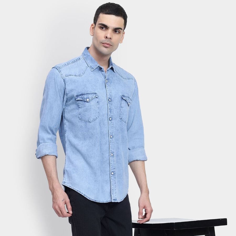 Men's 100% Cotton Casual Shirt, Light Blue, large image number null