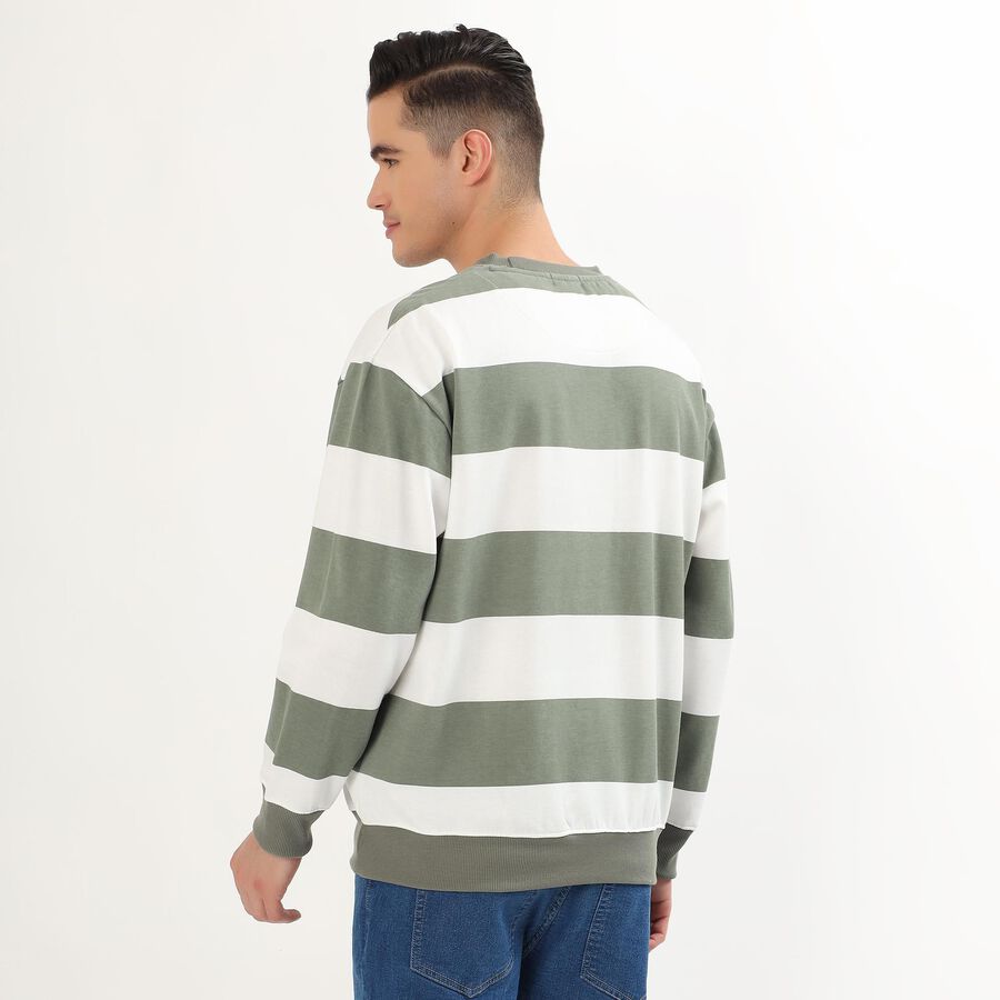Men's Muted Olive Green Crew Neck Casual Sweatshirt, ओलिव, large image number null