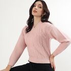 Women's Light Pink V-Neck Casual Pullover, हल्का गुलाबी, small image number null