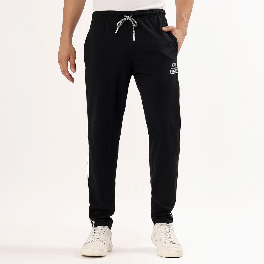 Men's Jet Black Regular Fit Basic Track Pants, Black, large image number null