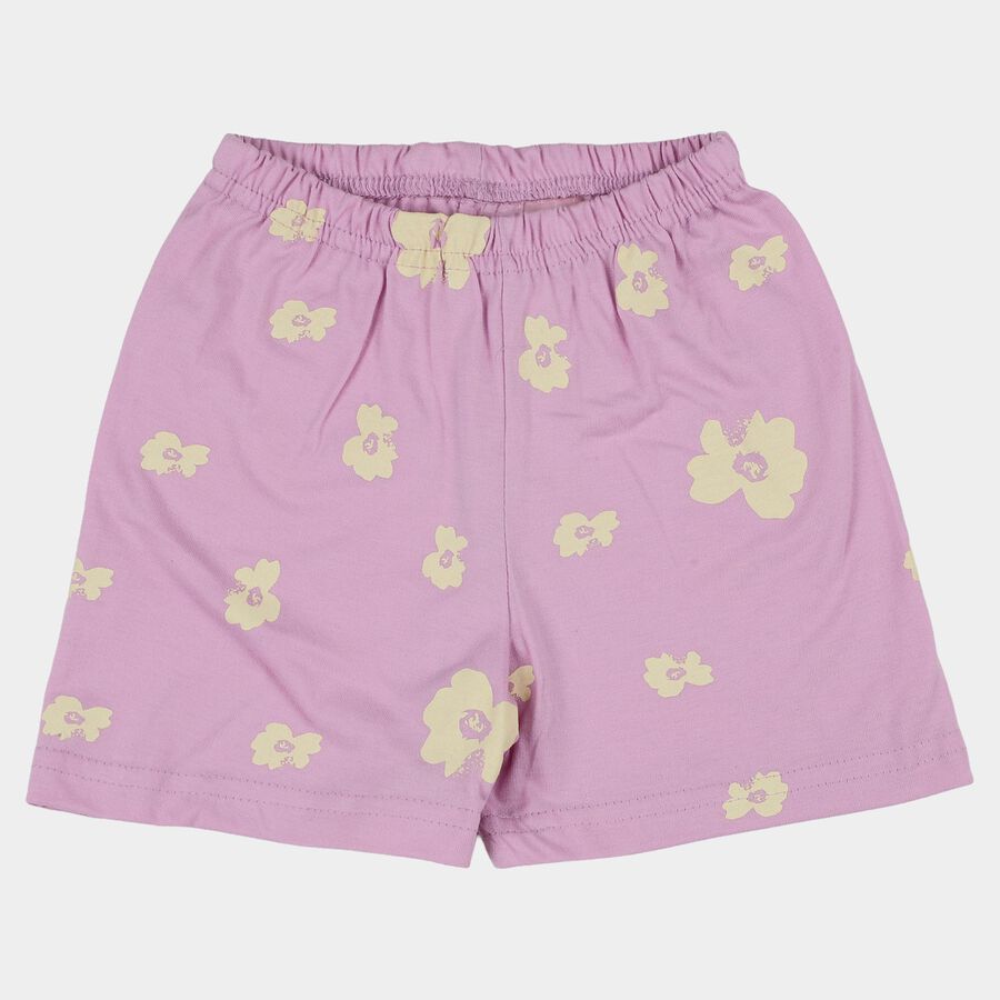 Girls' Lilac Floral Elastic Waist Shorts, Lilac, large
