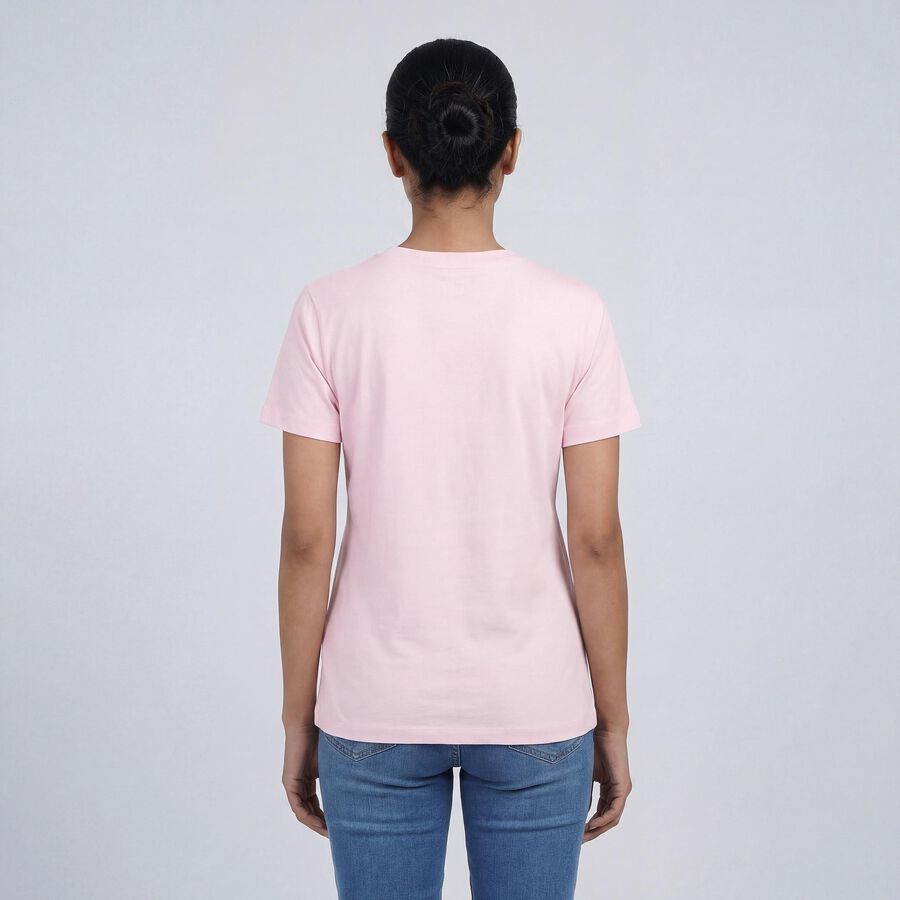 Women's Pink Cotton Round Neck Casual T-Shirt, हल्का गुलाबी, large