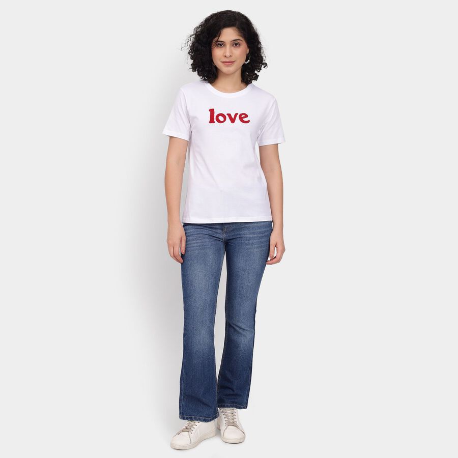 Ladies' Cotton Round Neck T-Shirt, White, large image number null