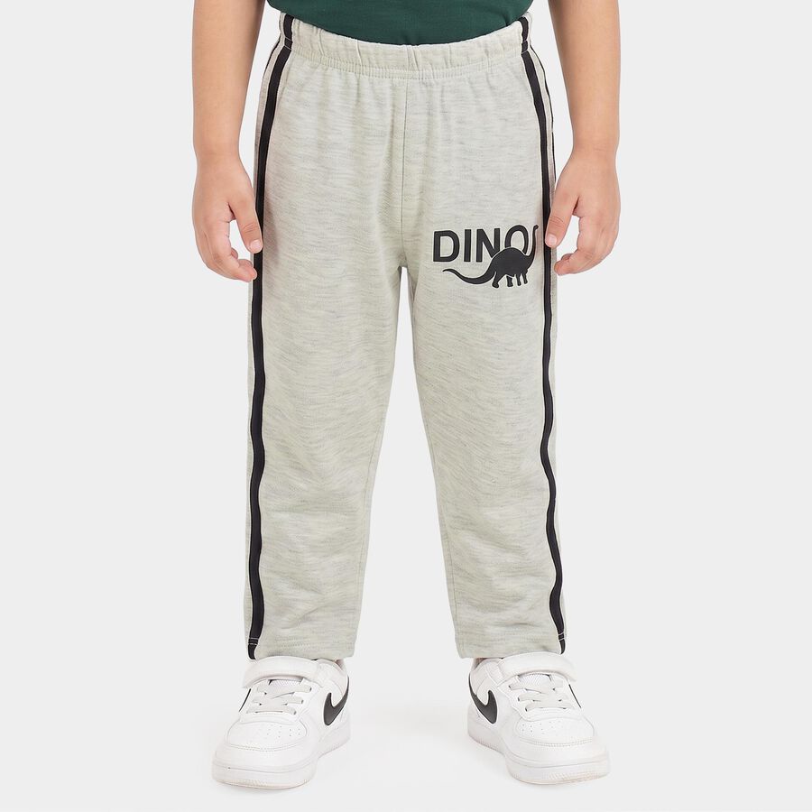 Boys' Ecru Melange Straight Fit Dino Printed Cotton Blend Pyjama, Ecru Melange, large