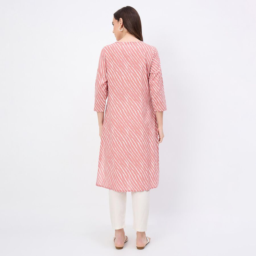 Women's Soft Rose Pink 100% Cotton Round Neck Straight Kurta, गुलाबी, large
