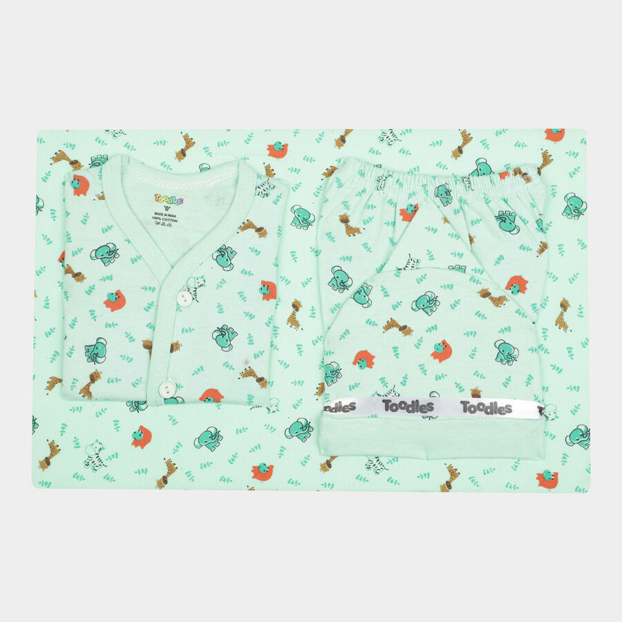 Infants Printed Cotton Baby Gift Set, Light Green, large image number null