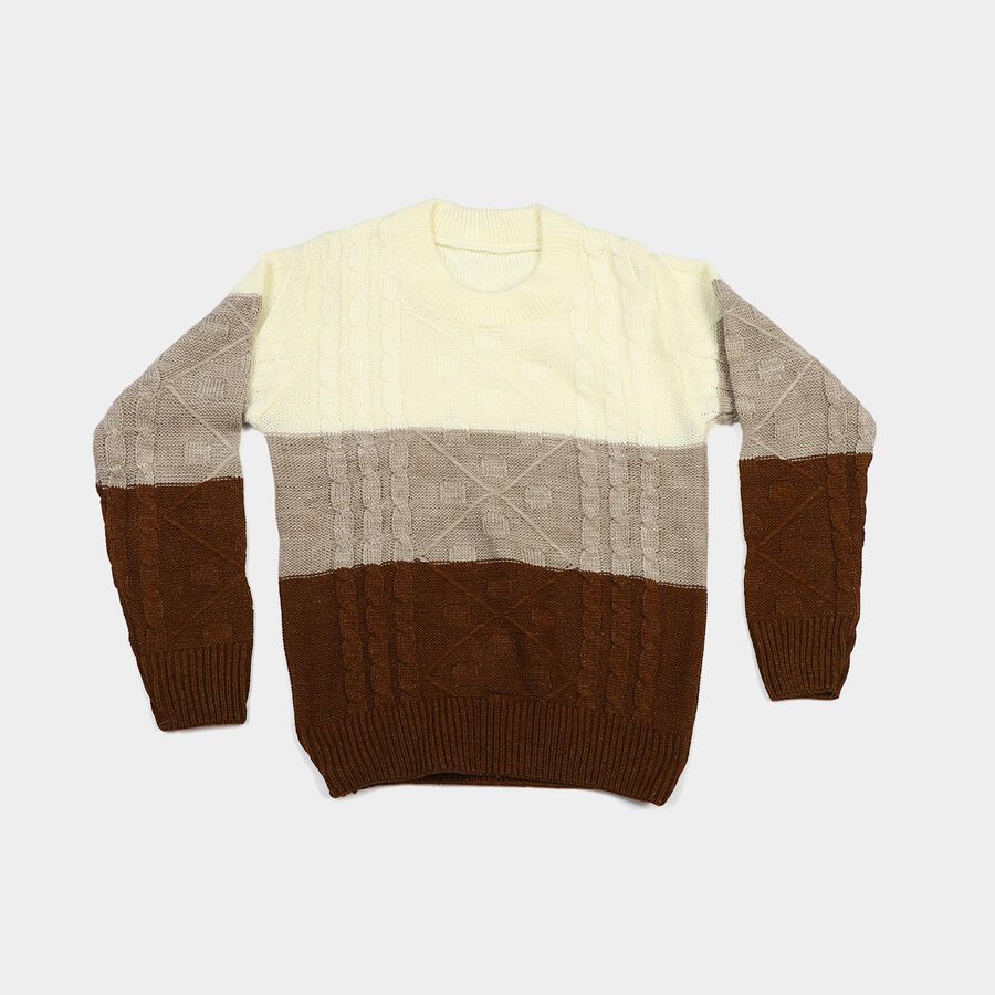 Boys Brown Crew Neck Colorblock Pullover, Brown, large