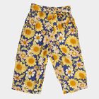 Girls' Mid Blue Relaxed Fit Floral Printed Capri, मध्यम नीला, small