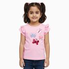 Girls Light Pink Cotton Round Neck Casual T-Shirt, Pink, small