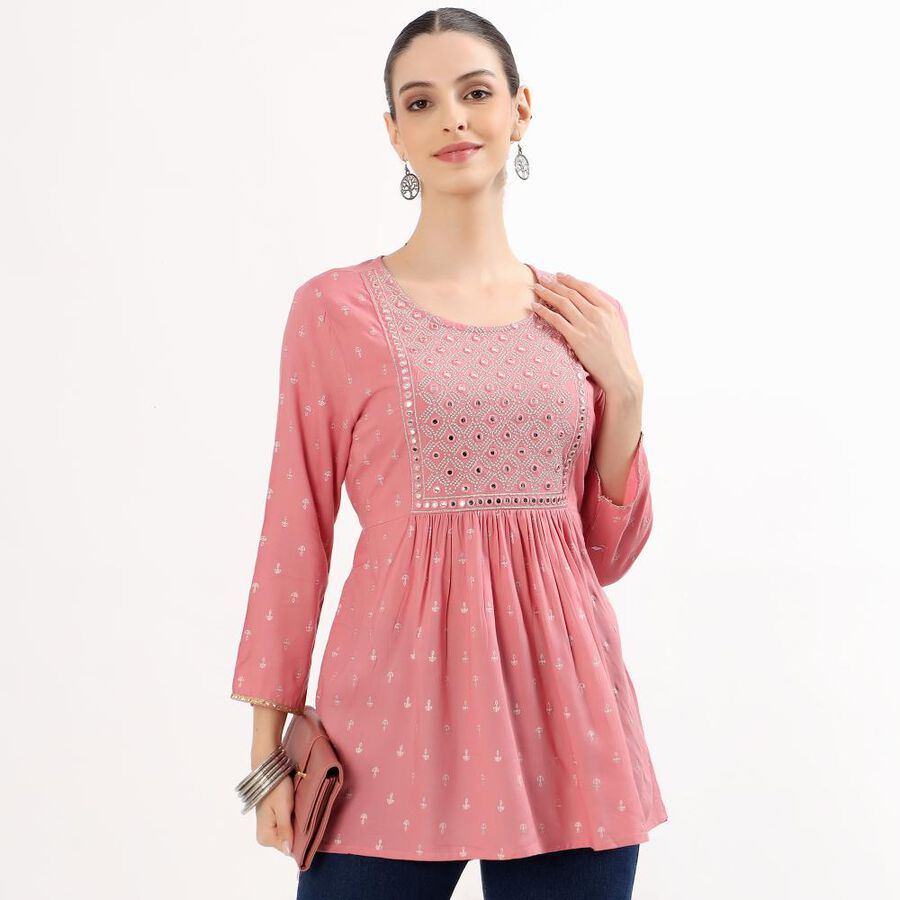 Women's Light Lavender Purple Round Neck Solid Kurti, बैंगनी, large image number null