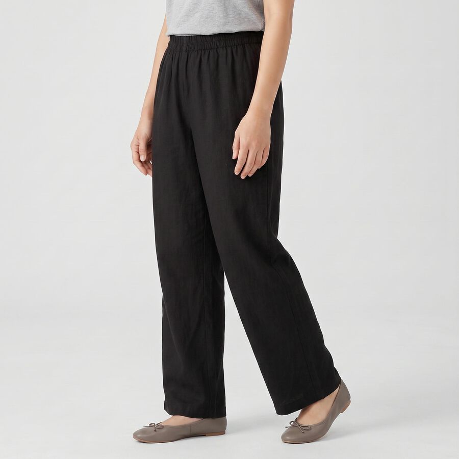 Women's Black Solid Elastic Waist Palazzos, काला, large