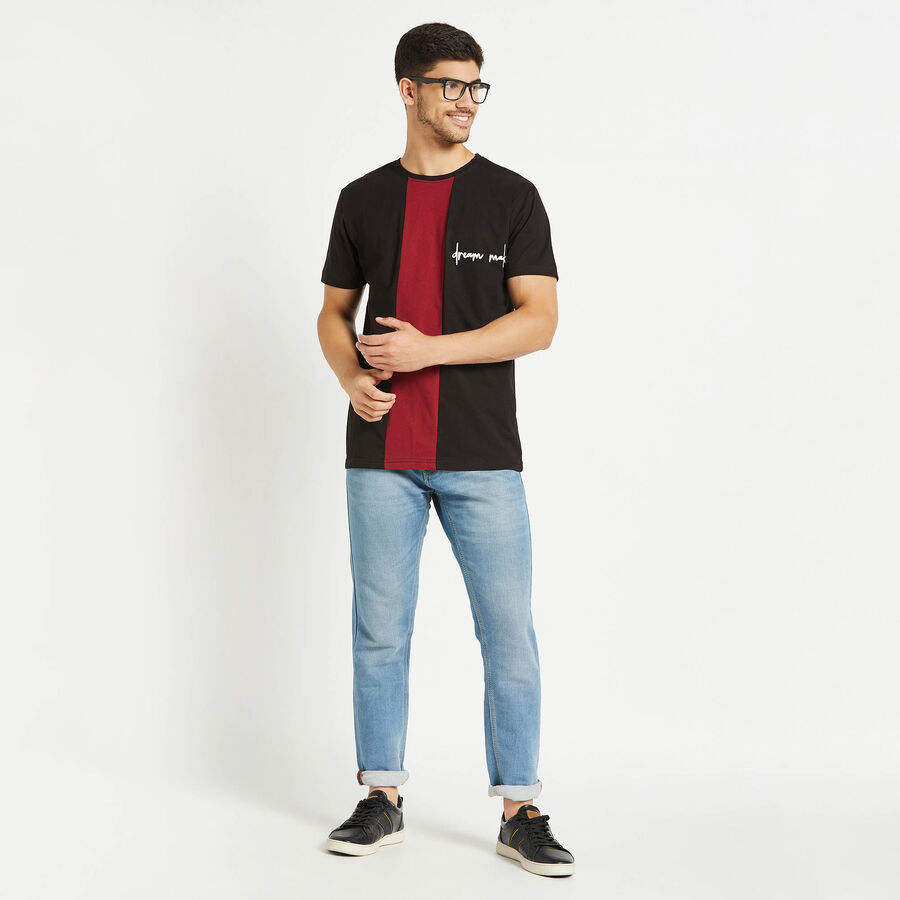 Cotton Cut & Sew Round Neck T-Shirt, Black, large image number null