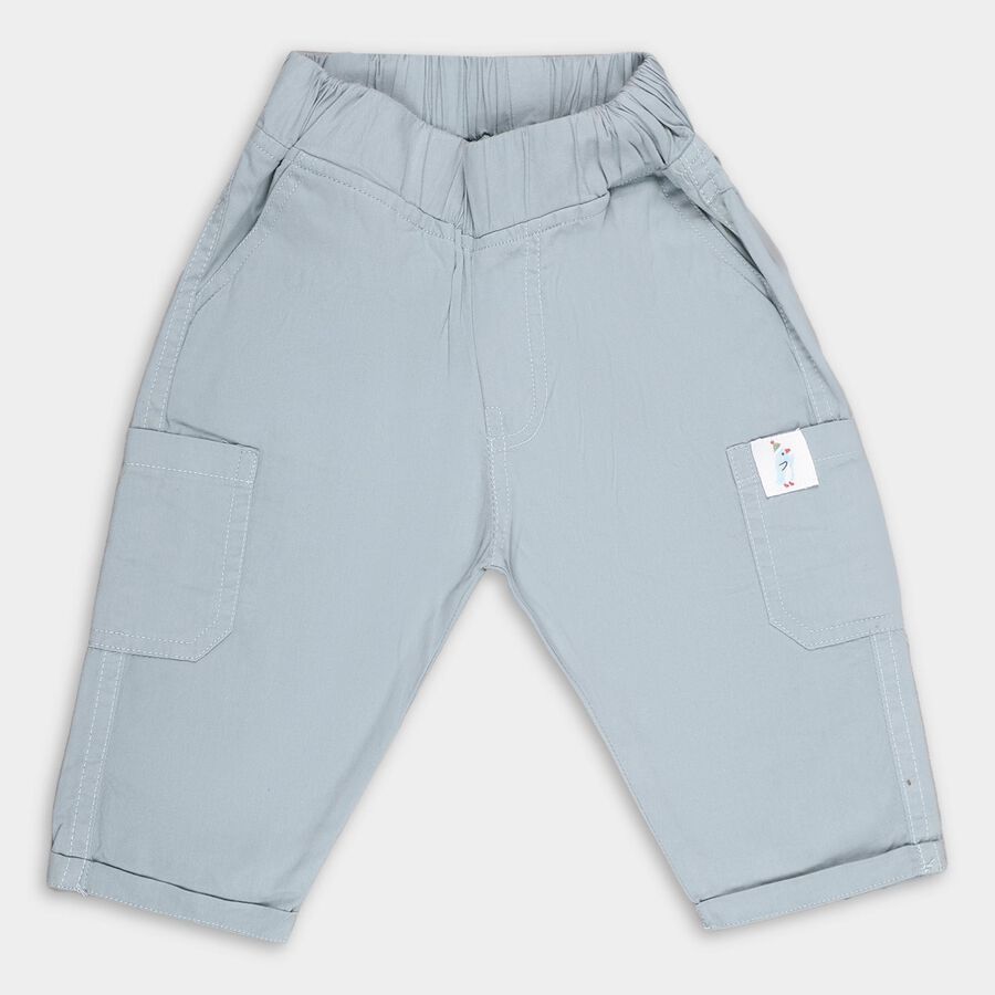 Infants Light Steel Blue Regular Fit Elastic Waist Trousers, Teal Blue, large image number null