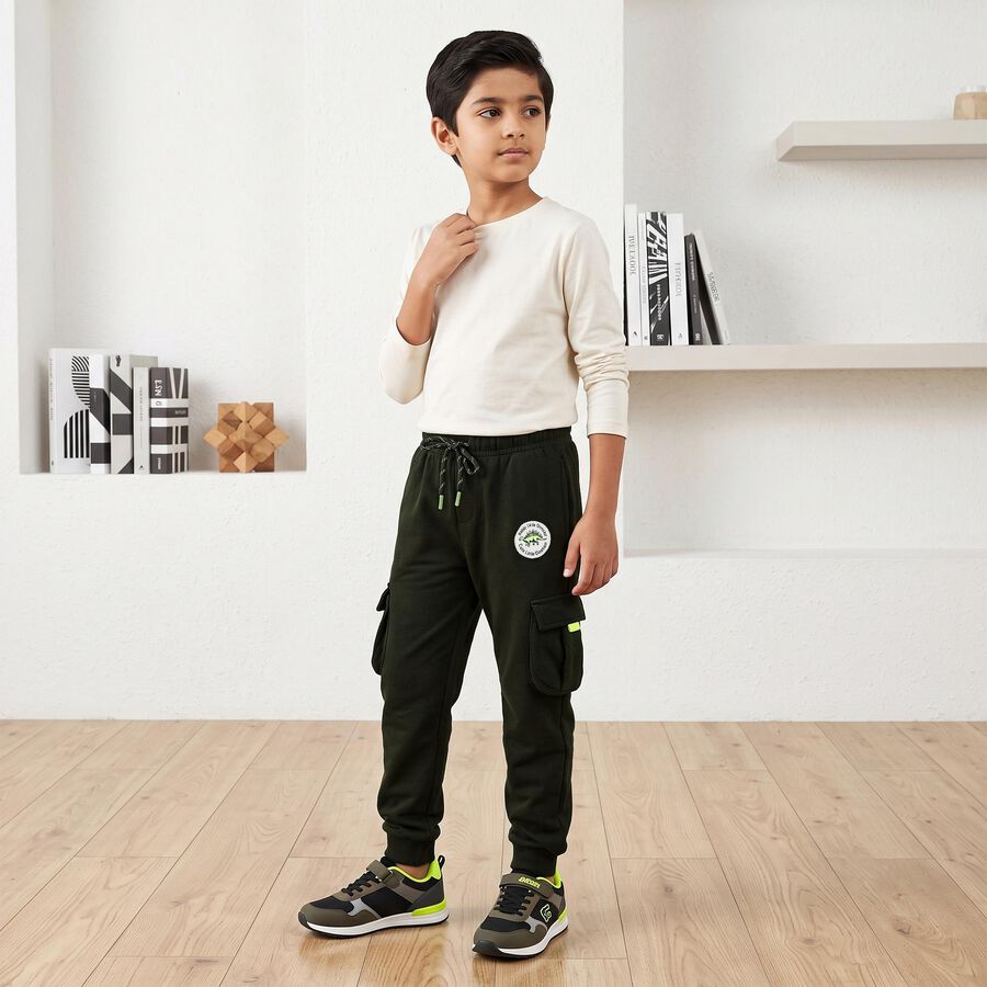 Boys' Olive Green Jogger Dinosaur Badge Cargo Pyjama, Olive, large