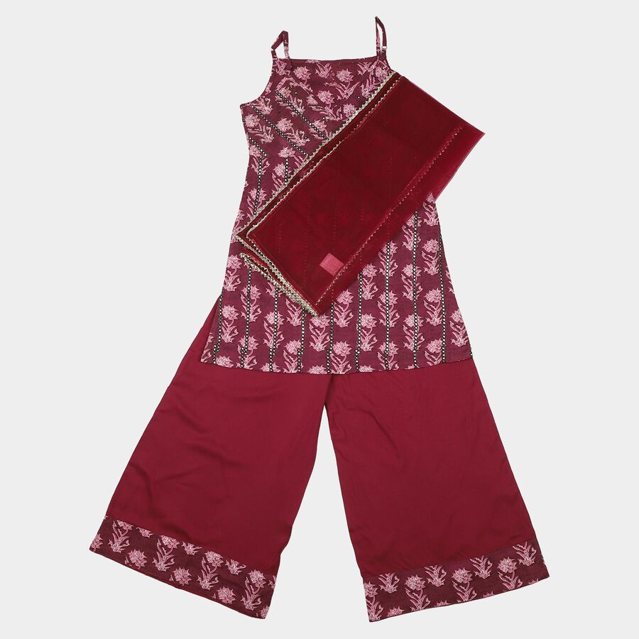 Girls Fuchsia V Neck Fusion Set Upper and Bottom Set, Fuchsia, large
