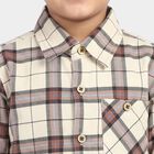 Boys Cream 100% Cotton Checked Shirt, ऑफ व्हाइट, small