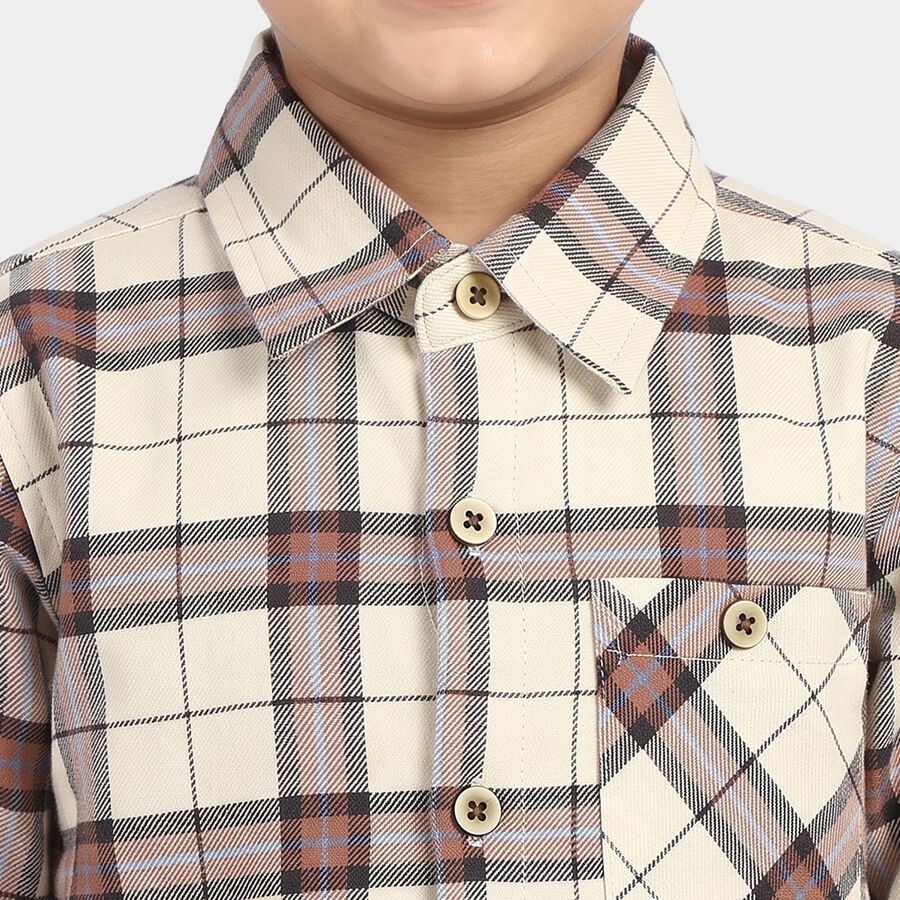 Boys Cream 100% Cotton Checked Shirt, ऑफ व्हाइट, large