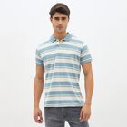 Men's Light Steel Blue Polo Neck Striped T-Shirt, मध्यम नीला, small image number null