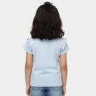 Girls' Light Blue Cotton Round Neck Ruffle Sleeve T-Shirt, Light Blue, small