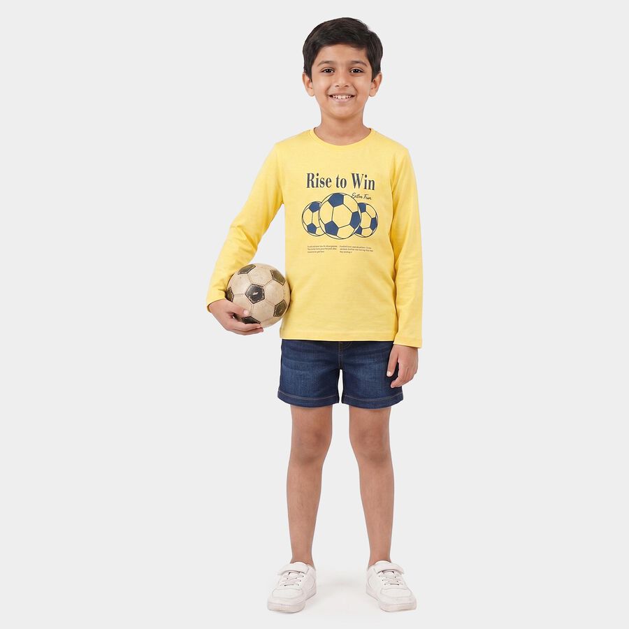 Boys Yellow Round Neck Regular Boys T-Shirt, पीला, large