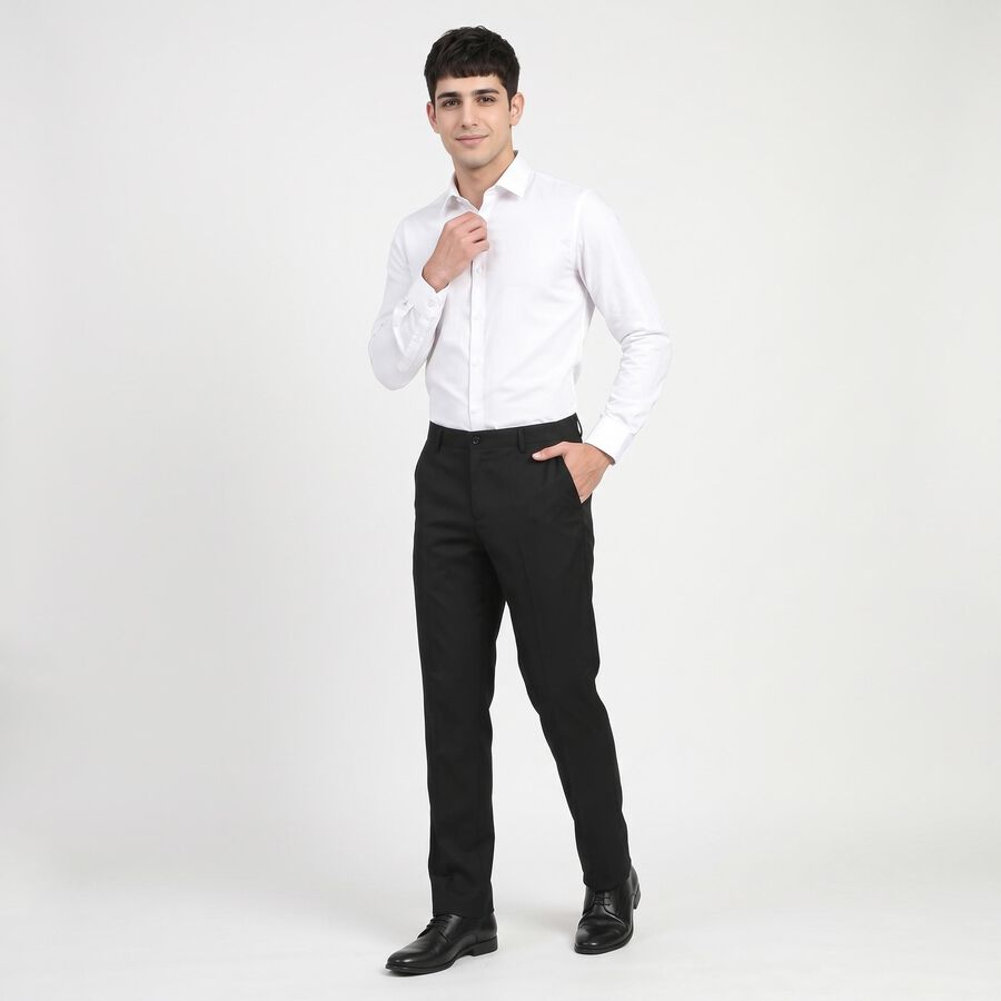 Men's Black Slim Fit Flat-Front Formal Trousers, Black, large