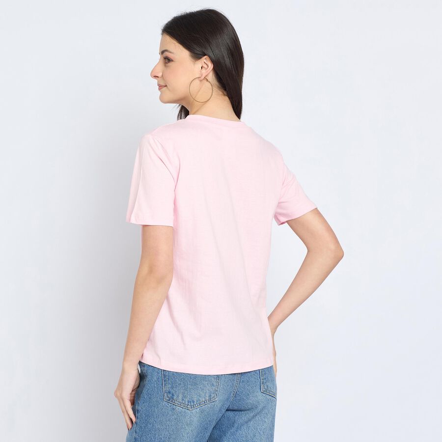 Ladies' 100% Cotton Round Neck T-Shirt, गुलाबी, large