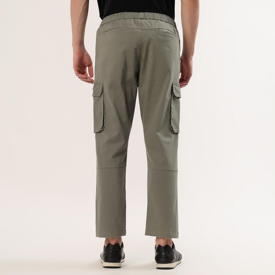 Men's Olive Green Slim Fit Flat-Front Trousers, Light Green, large