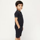 Boys' Navy Cotton Blend Polo Neck Textured Baba Suit, नेवी ब्लू, small image number null