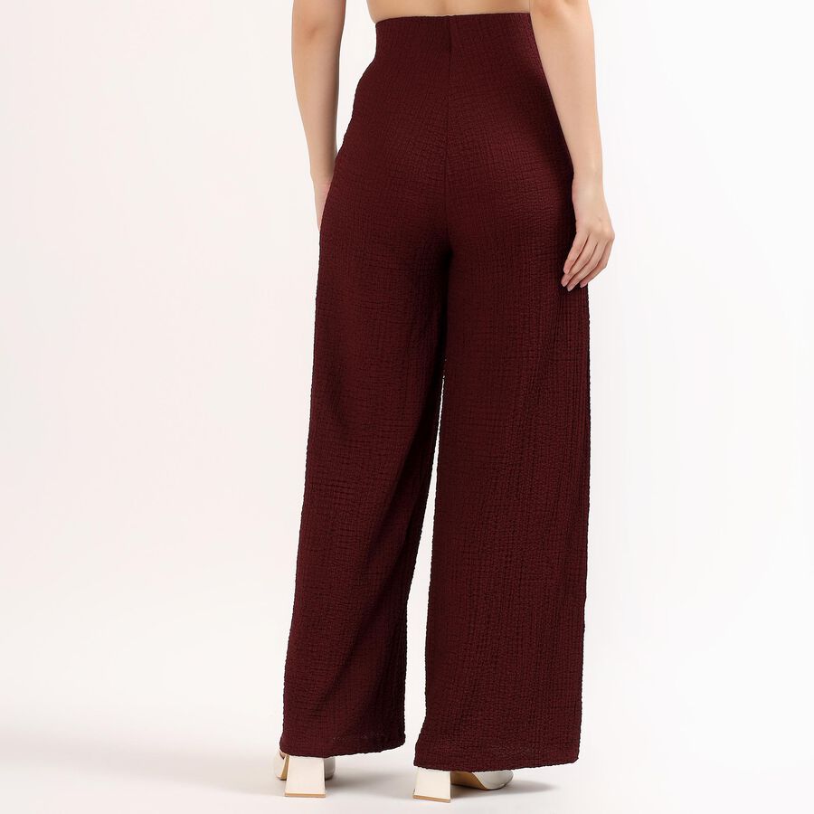 Women's Deep Maroon Wide-Leg Textured Track Pants, भूरा, large image number null
