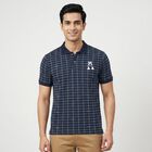 Men's Navy Blue Cotton Blend Collared Preppy T-Shirt, नेवी ब्लू, small