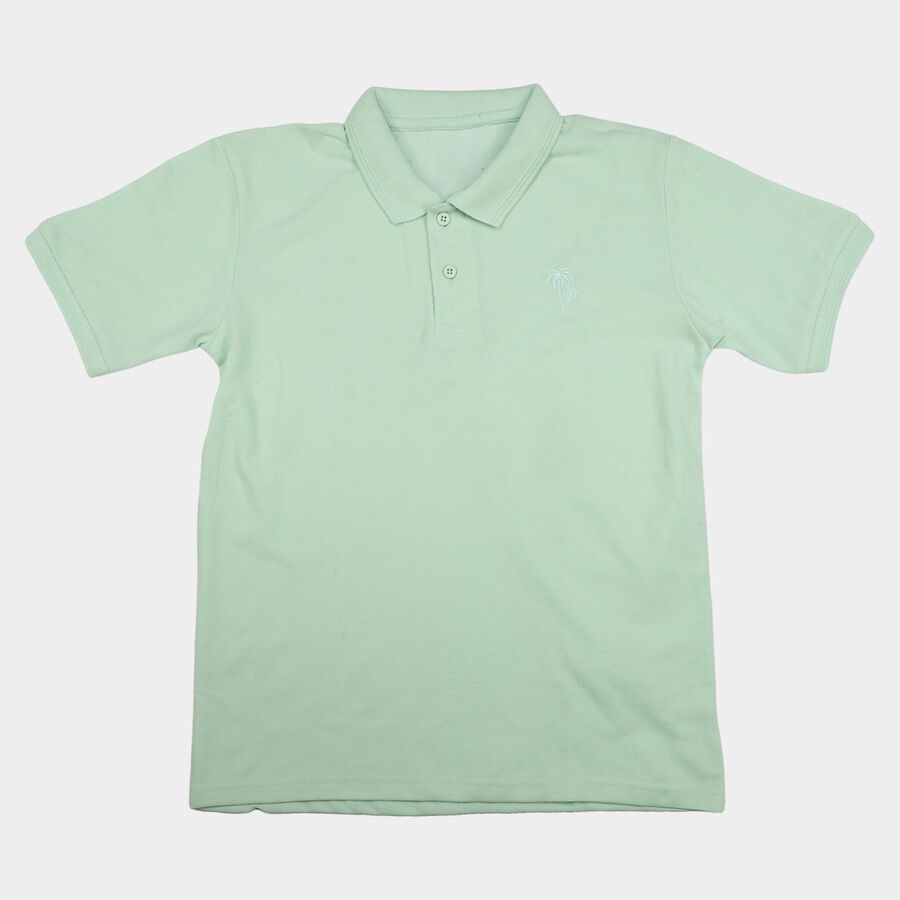 Boys' Aqua Cotton Blend Polo Neck Polo Boys T-Shirt, एक्वा, large